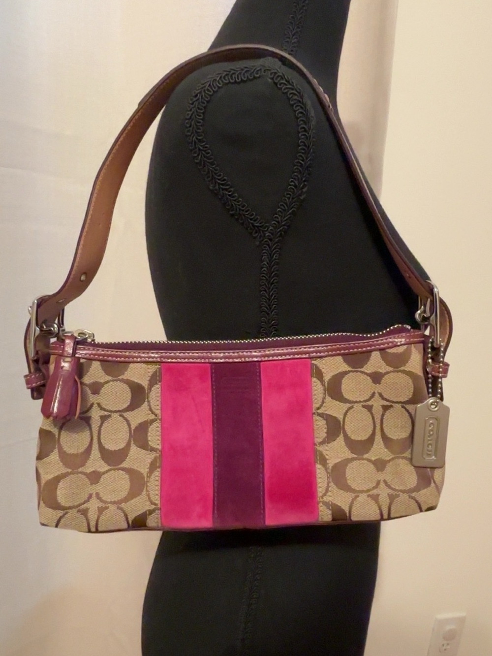 Coach Signature Canvas Shoulder Bag in Pink and Brown